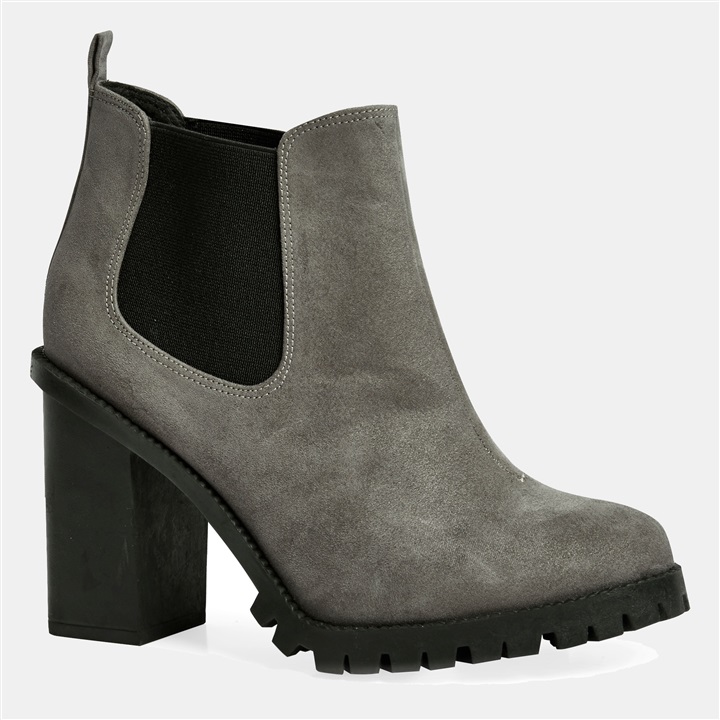 Botas Chelsea de antelina gris con tacón 18 €