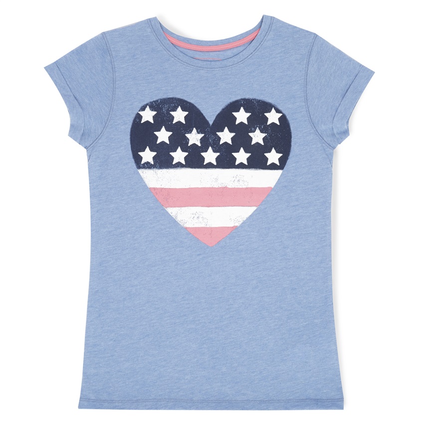 Camiseta corazón con estrellas y barras de niña - Camiseta corazón con estrellas y barras de niña