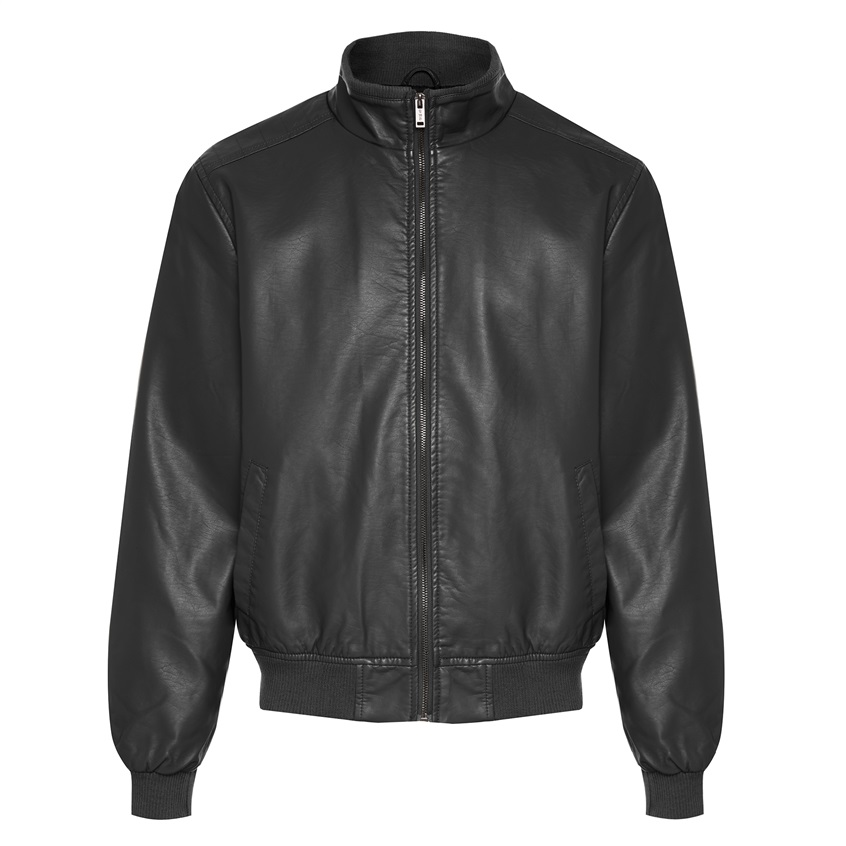 Chaqueta de piel sintética negra con cremallera