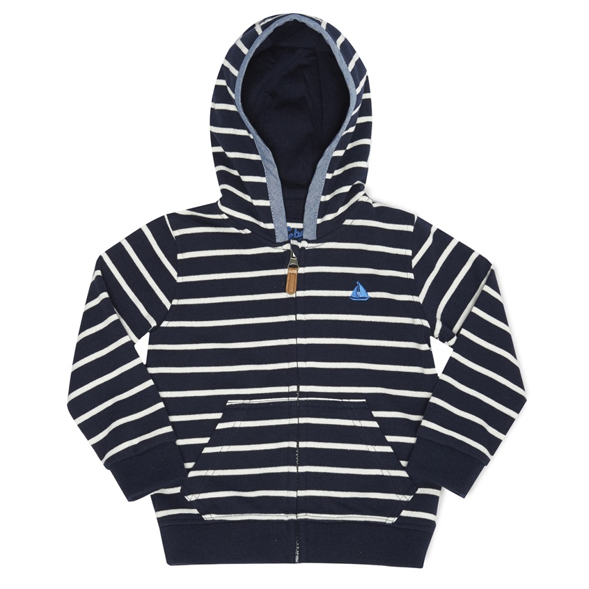 Sudadera náutica a rayas con cremallera y capucha